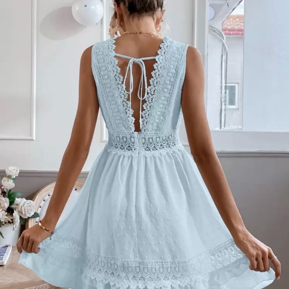 SHEIN VCAY A-Line Contrast Lace Tie Back 
Ruffle Hem Dress - Picture 2 of 11